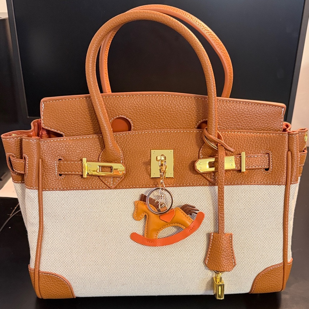 JOTOUCH Top Handle Handbag, Canvas, Brown and Cream